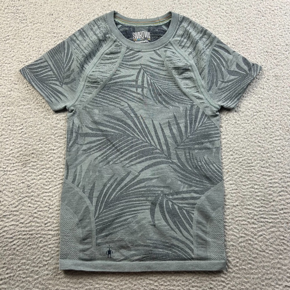 Smartwool Shirt Women Intraknit Active Short Sleeve Gray Green Merino Slim Small